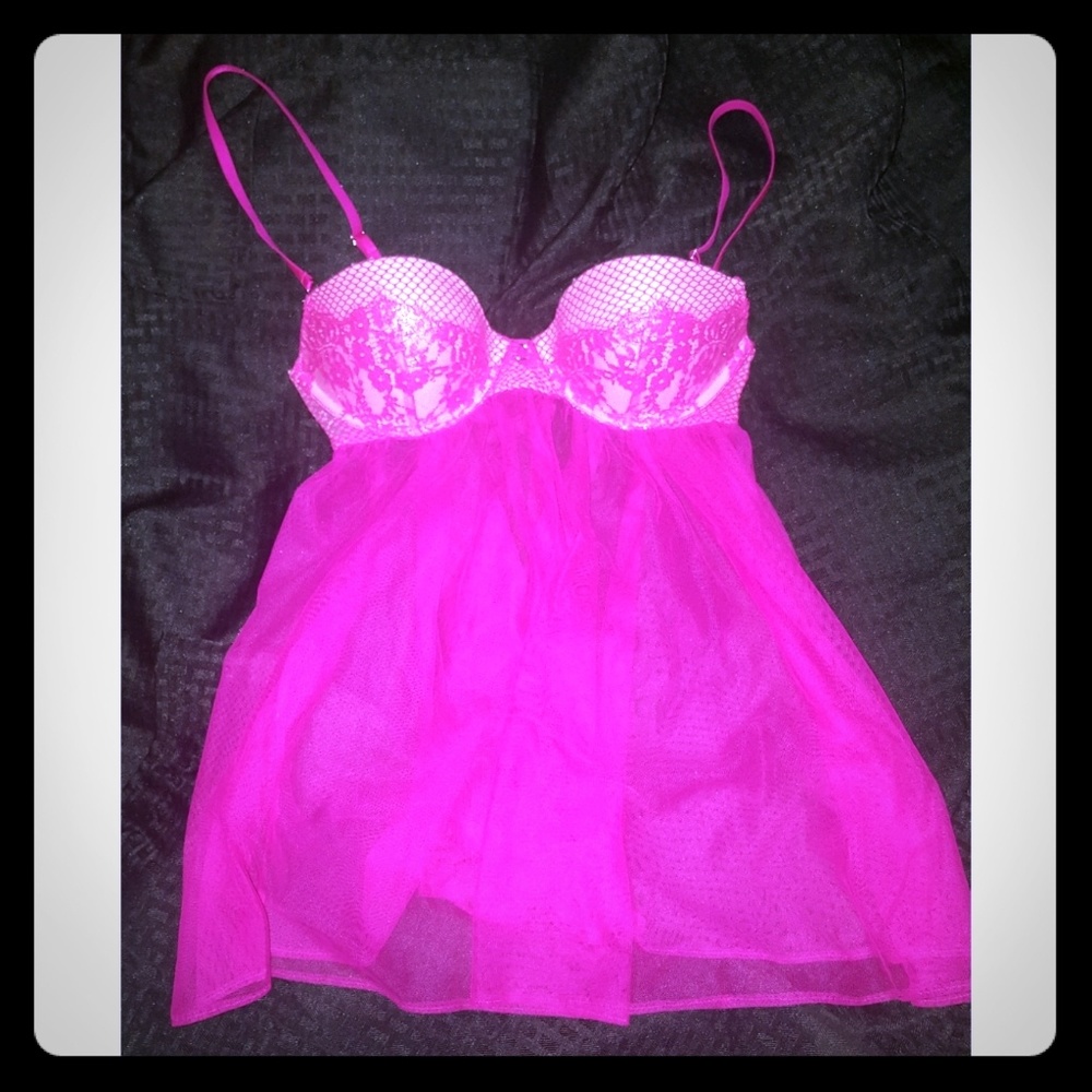 Victoria Secrets Hot Pink Baby Doll  Chemise 34 B